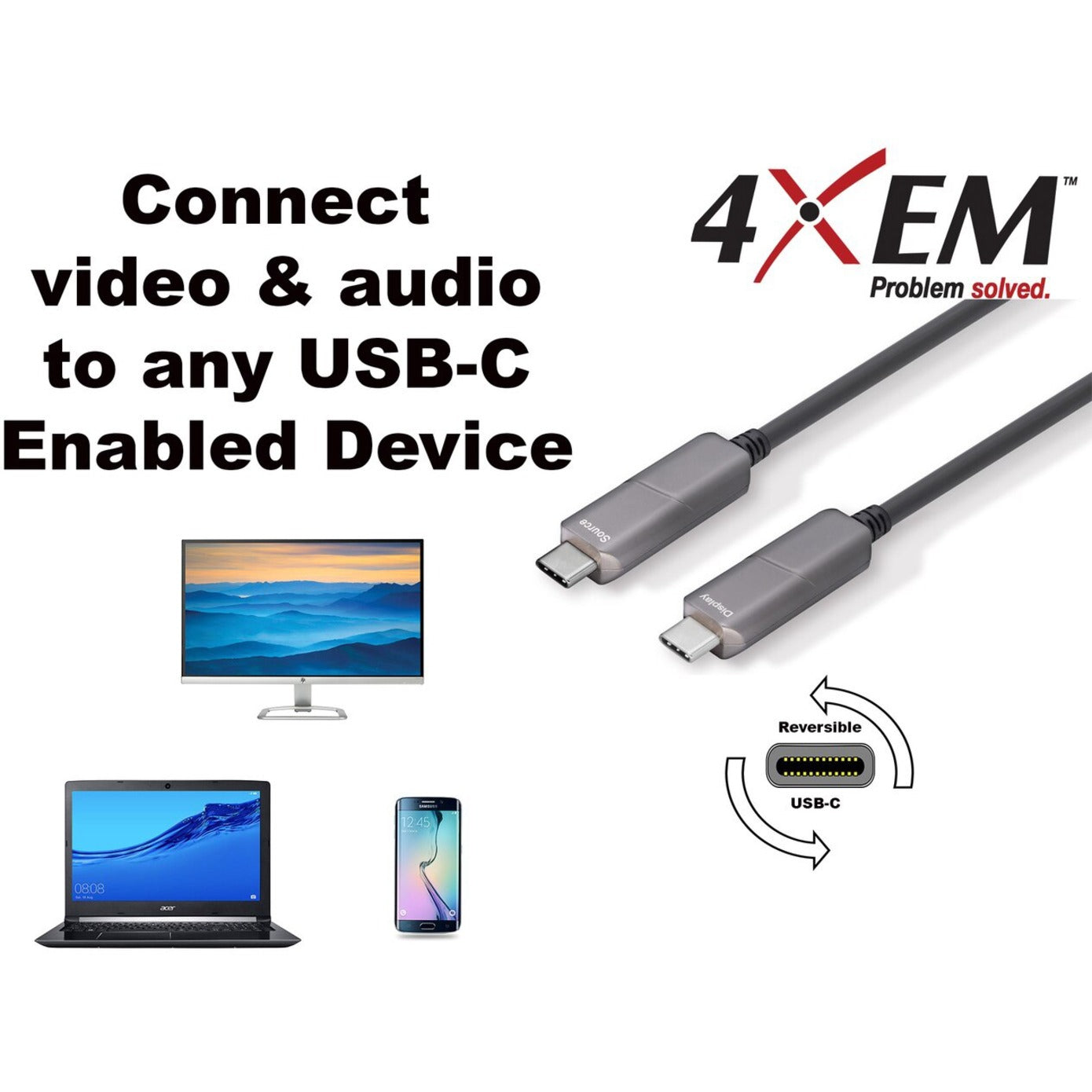 4XEM 25M Fiber USB Type-C Cable 4K@60HZ 21.6 Gbps