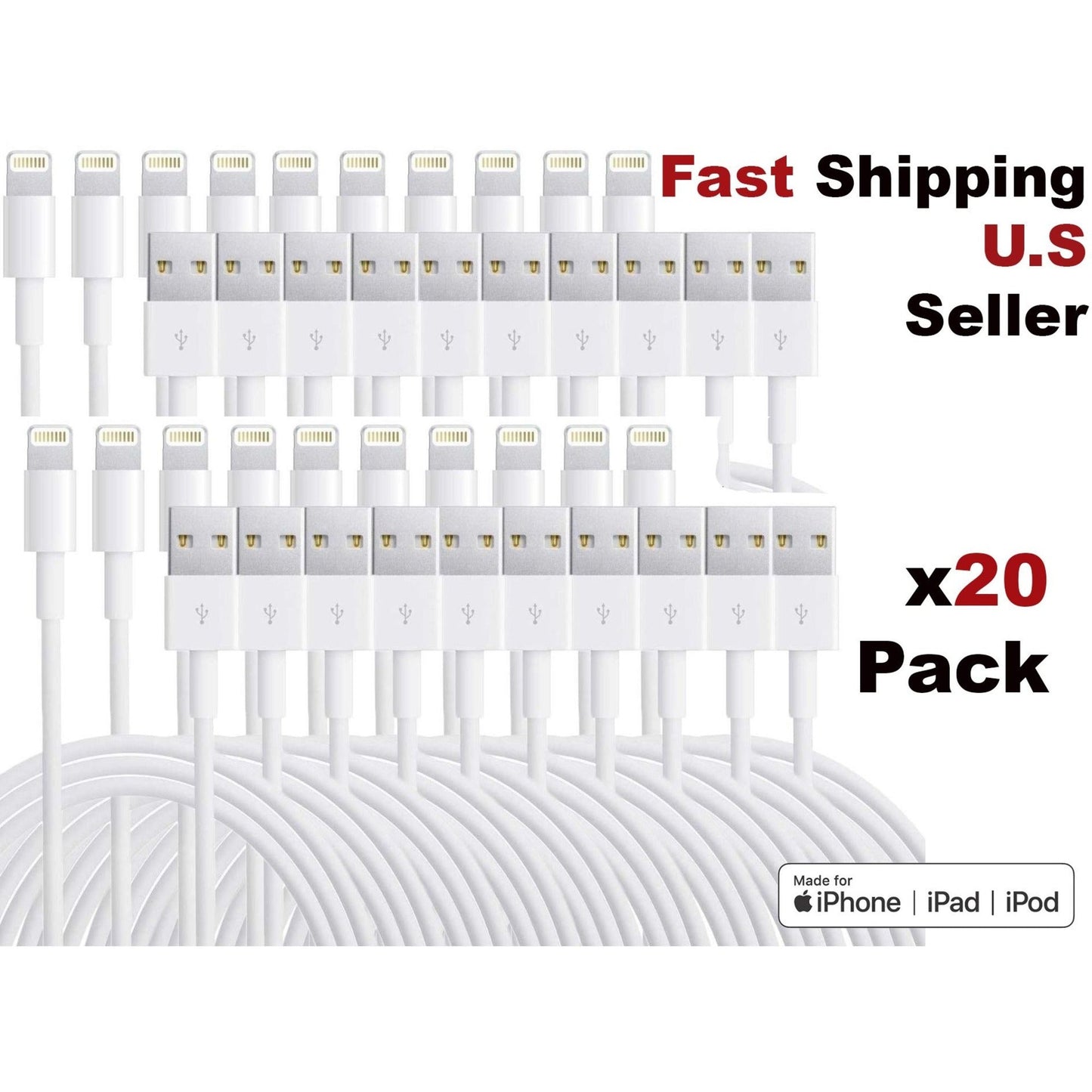 4XEM 20 Pack 3ft 1m Lightning Cable Compatible with Apple iPhone/iPad/iPod - MFi Certified