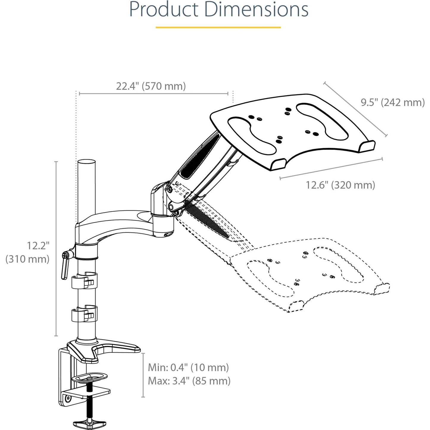 StarTech.com Desk Mount Laptop Arm Full Motion Articulating Arm/Stand for Laptop or 34" (17.6lb/8kg) Monitor VESA Mount Laptop Tray