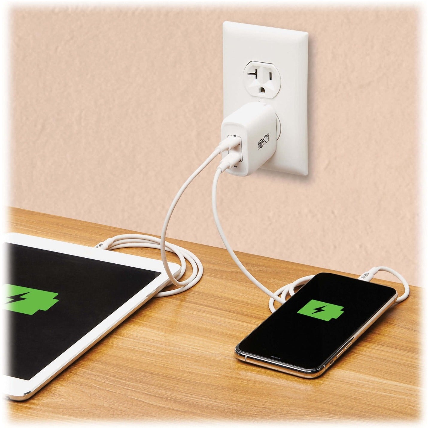 Tripp Lite Dual-Port Compact USB-C Wall Charger GaN Technology 40W PD Charging (20W+20W or 30W) White