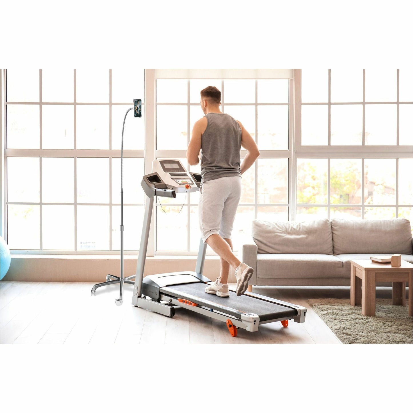 CTA Digital Heavy-Duty Rolling Floor Stand with Gooseneck and Phone Holder