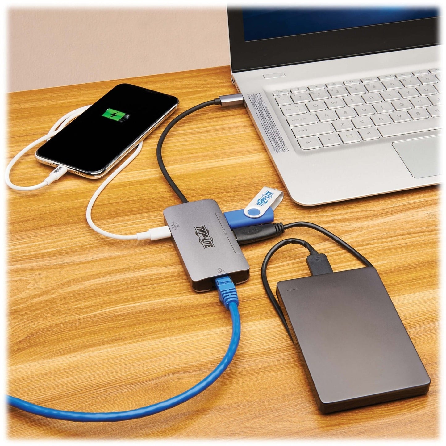 Tripp Lite 3-Port USB-C Hub USB 3.2 Gen 1 3 USB-A Ports GbE Thunderbolt 3 100W PD Charging Aluminum Housing