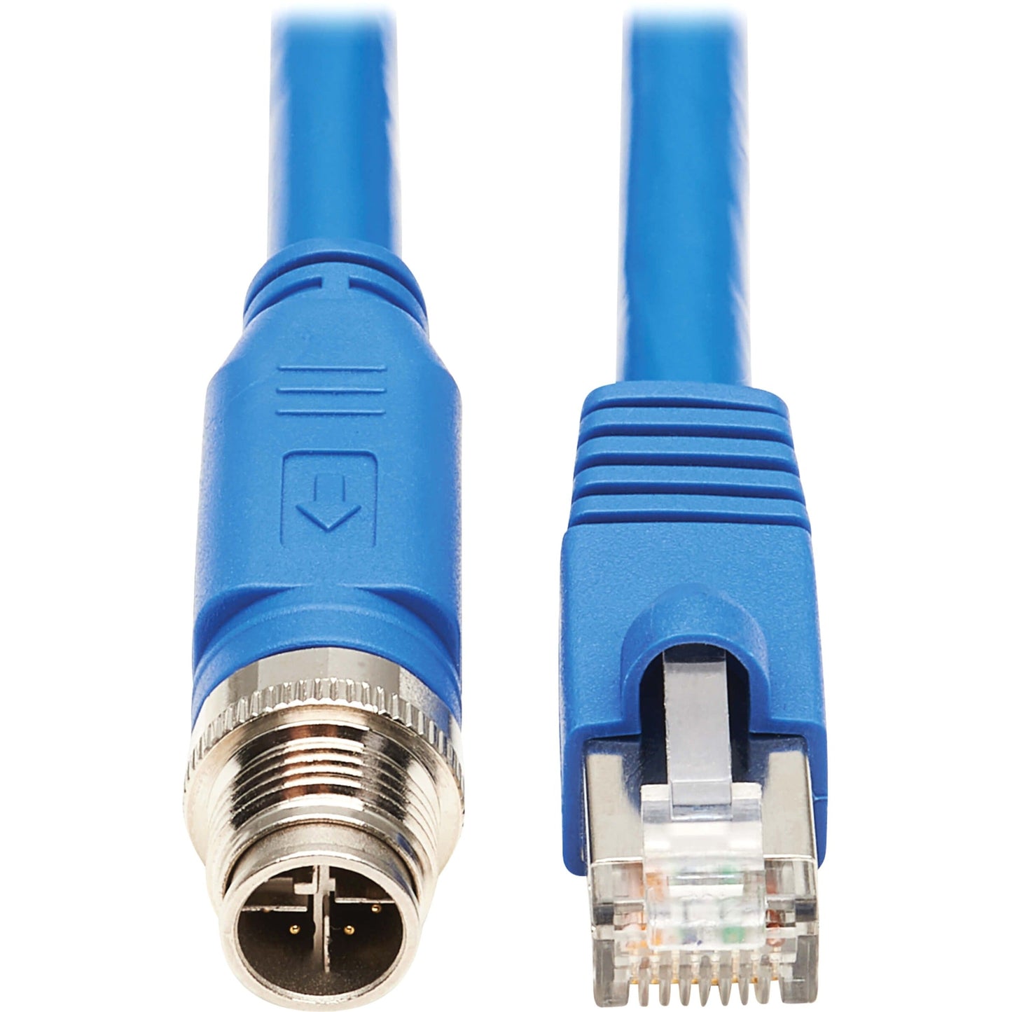 Tripp Lite M12 X-Code Cat6a 10G F/UTP CMR-LP Shielded Ethernet Cable (M12 M/RJ45 M) IP68 PoE Blue 10 m (32.8 ft.)