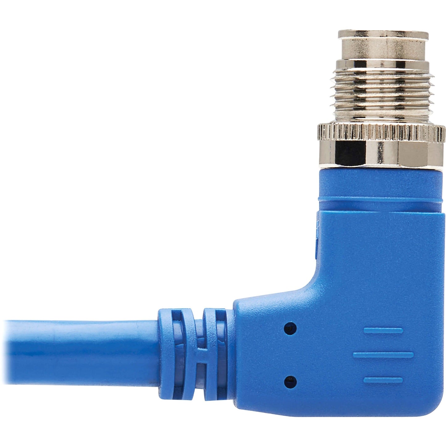 Tripp Lite M12 X-Code Cat6a 10G F/UTP CMR-LP Shielded Ethernet Cable (Right-Angle M/M) IP68 PoE Blue 10 m (32.8 ft.)