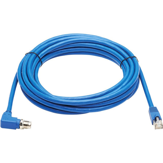 Tripp Lite M12 X-Code Cat6a 10G F/UTP CMR-LP Shielded Ethernet Cable (Right-Angle M12 M/RJ45 M) IP68 PoE Blue 3 m (9.8 ft.)