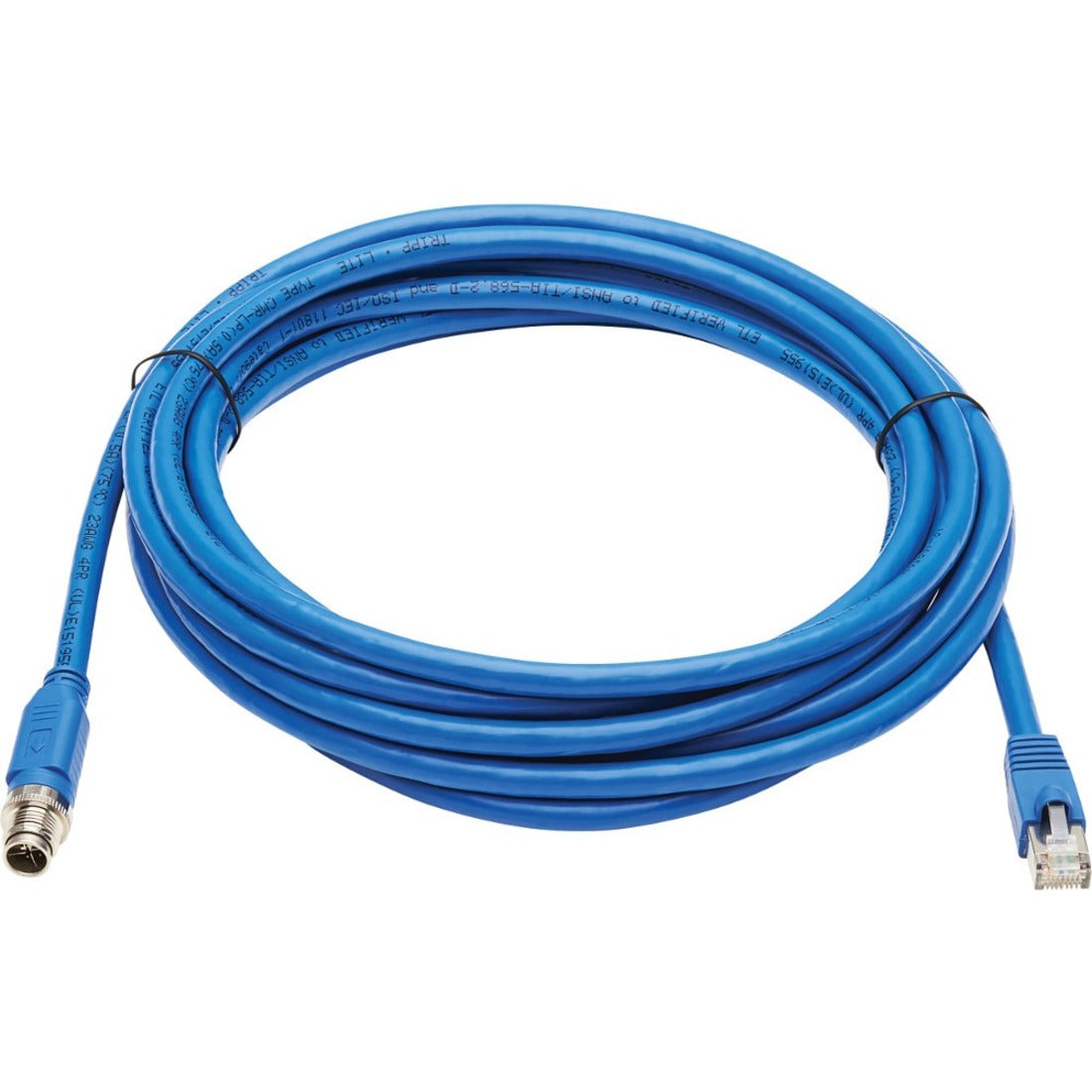 Tripp Lite M12 X-Code Cat6a 10G F/UTP CMR-LP Shielded Ethernet Cable (M12 M/RJ45 M) IP68 PoE Blue 3 m (9.8 ft.)