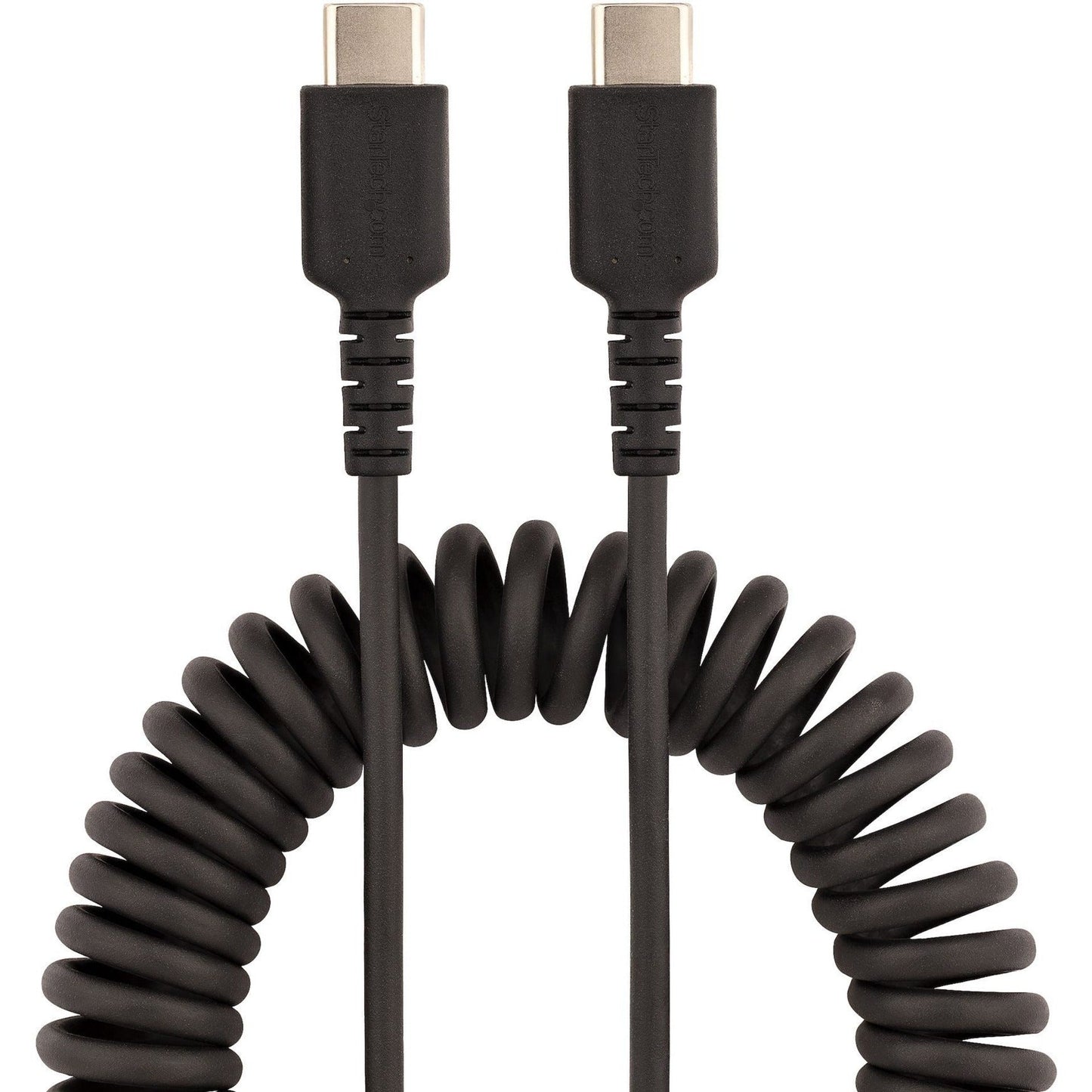 StarTech.com 20in (50cm) USB C Charging Cable Coiled Heavy Duty Fast Charge & Sync USB-C Cable High Quality USB 2.0 Type-C Cable Black