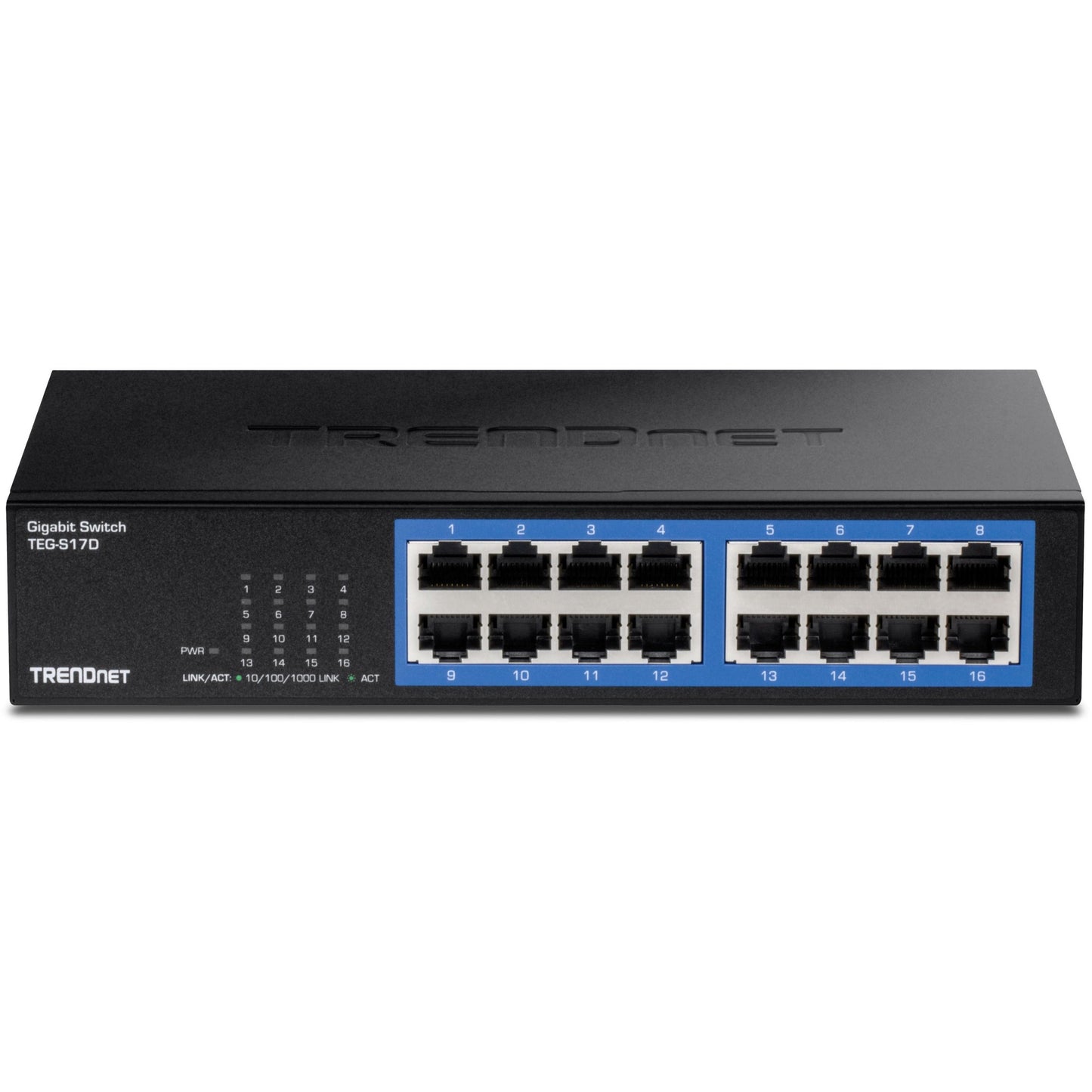 TRENDnet 16-Port Gigabit Desktop Switch TEG-S17D 16 x Gigabit RJ-45 Ports 32Gbps Switching Capacity Fanless Design Metal Enclosure Internal Power Supply Lifetime Protection Black