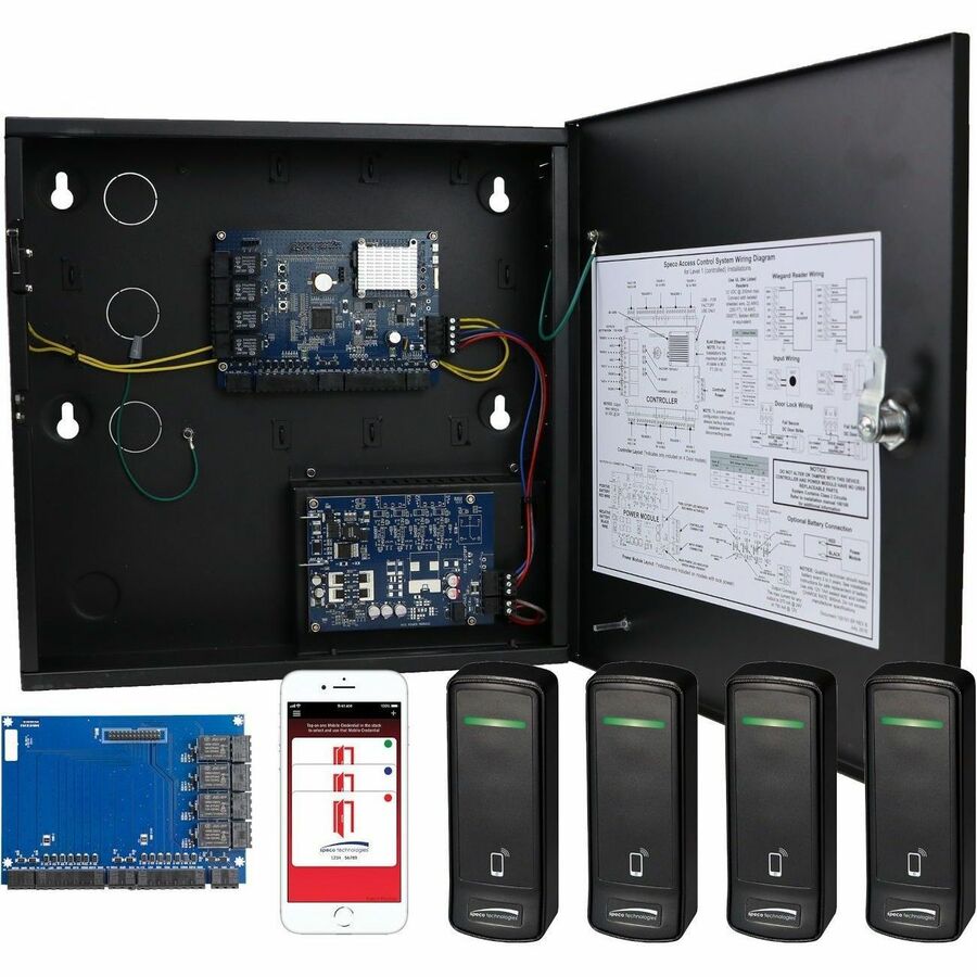 Speco 4 Door Access Control Kit with Bluetooth Mobile Reader & Credentials