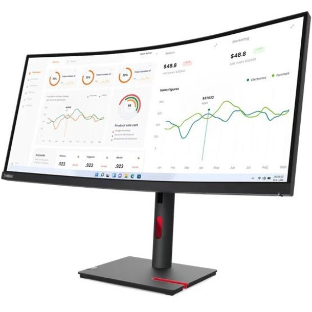 Lenovo ThinkVision T34w-30 34" UW-QHD Curved Screen LCD Monitor - 21:9 - Raven Black
