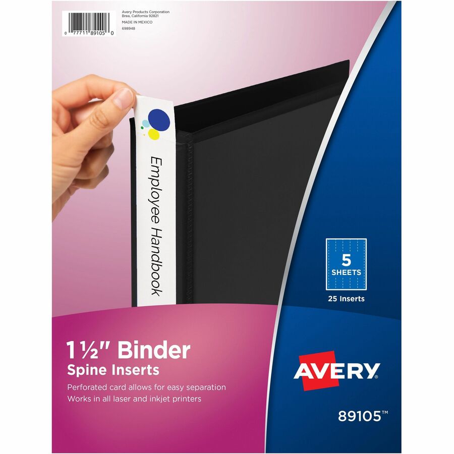 Avery(R) Binder Spine Inserts 1-1/2 Inch Binders 25 Inserts (89105)