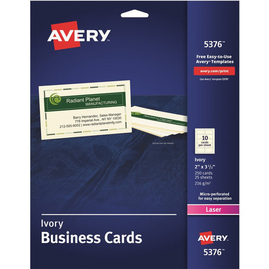 Avery&reg; 2" x 3.5" Ivory Business Cards Sure Feed? Technology Laser 250 Cards (5376)