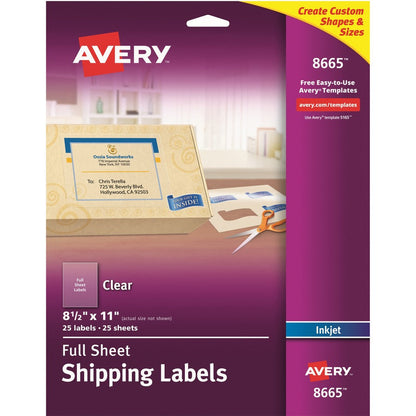 Avery&reg; Full Sheet Shipping Labels Permanent Adhesive Matte Frosted Clear 8-1/2" x 11"  25 Labels (8665)