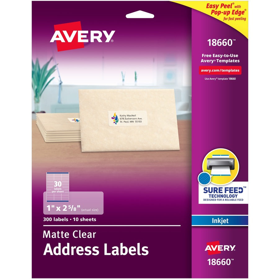 Avery&reg; Matte Clear Address Labels - Sure Feed Technology