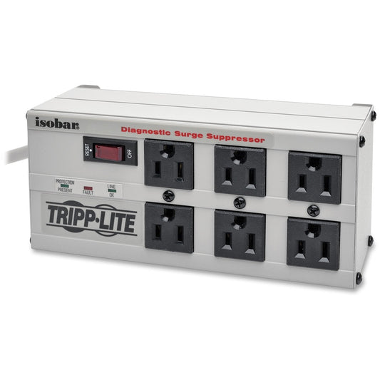 Tripp Lite Isobar 6-Outlet Surge Protector 6 ft. Cord with Right-Angle Plug 3300 Joules Diagnostic LEDs Metal Housing