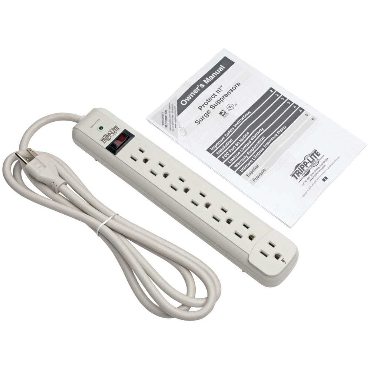 Tripp Lite Protect It! 7-Outlet Surge Protector 6 ft. Cord 1080 Joules Diagnostic LED Light Gray Housing