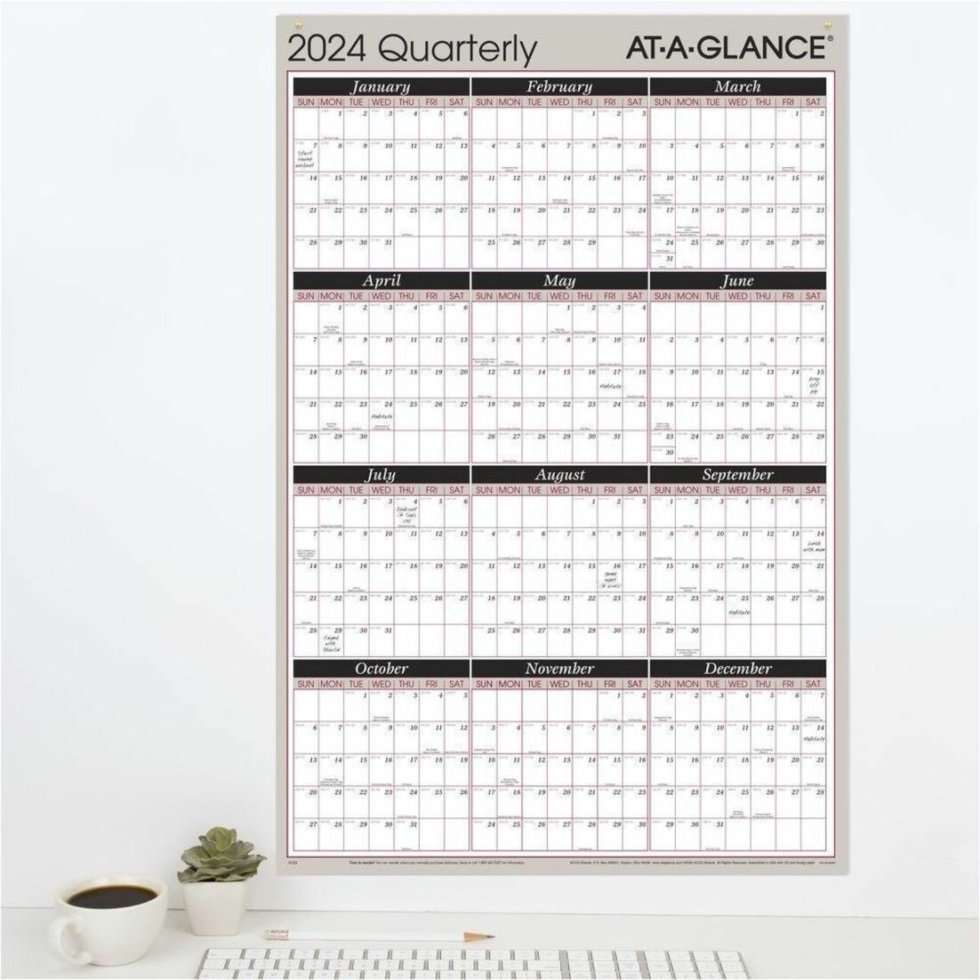 At-A-Glance Vertical Horizontal Reversible Erasable Quarterly Wall Calendar