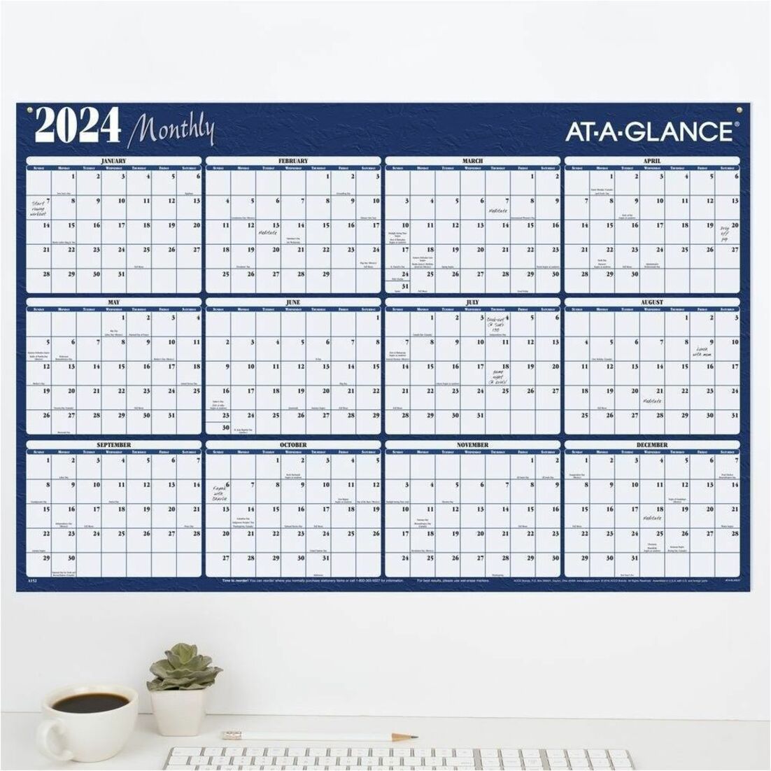 At-A-Glance Horizontal Reversible Erasable Wall Calendar