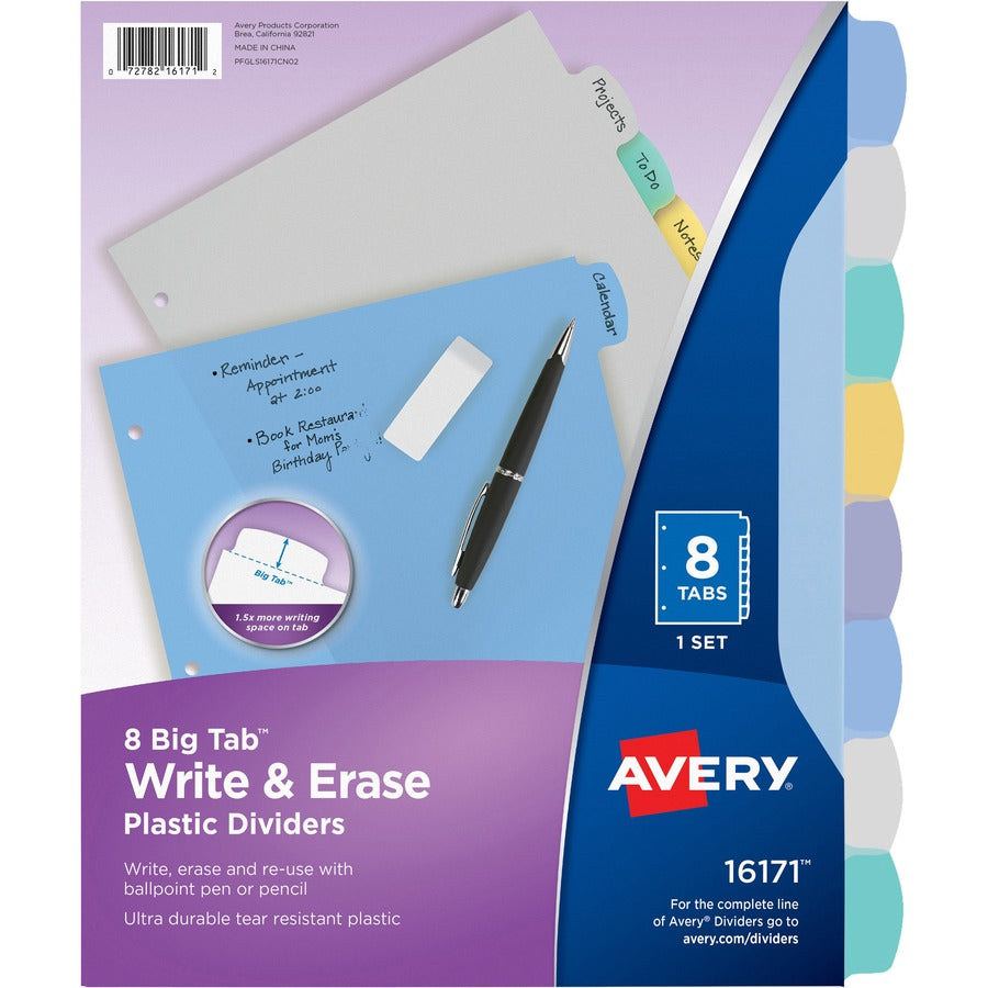 Avery&reg; Big Tab Write & Erase Durable Plastic Dividers 8 Multicolor Tabs 1 Set