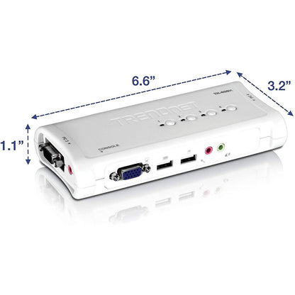 TRENDnet 4-Port USB KVM Switch and Cable Kit With Audio Manage 4 Computers USB Switch Windows Linux Auto-Scan Plug And Play Hot Pluggable 2048 x 1536 VGA Resolution White TK-409K