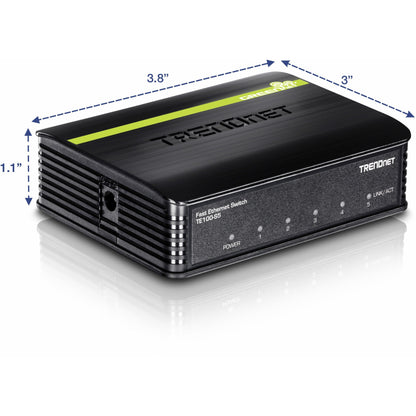 TRENDnet 5-Port Unmanaged 10/100 Mbps GREENnet Ethernet Desktop Plastic Housing Switch; 5 x 10/100 Mbps Ports; 1Gbps Switching Capacity; TE100-S5