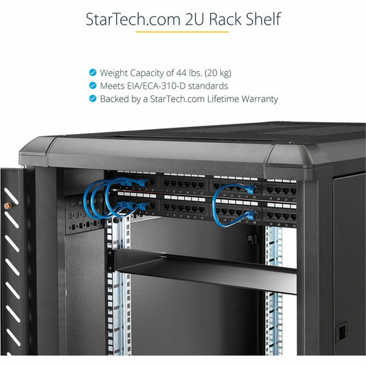 StarTech.com 2U Server Rack Cabinet Shelf - Fixed 16" Deep Cantilever Rackmount Tray for 19" Data/AV/Network Enclosure w/cage nuts screws