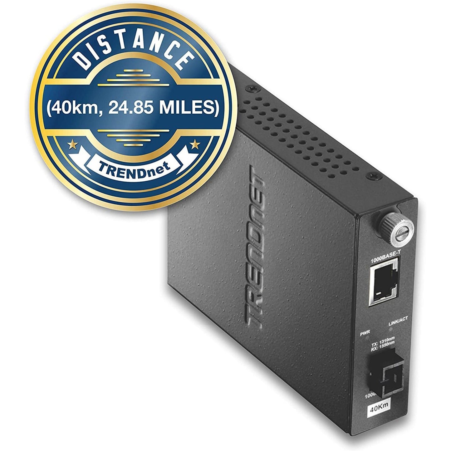 TRENDnet Intelligent Fiber Media Converter; 1000Base-T to 1000Base-LX Dual Wavelength Single Mode SC Fiber (40 km / 24.85 miles)Fiber to Ethernet Converter; RJ-45; Lifetime Protection; TFC-1000S40D3