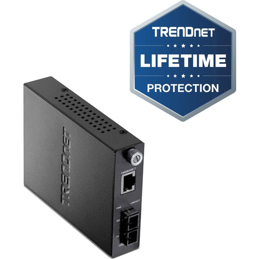 TRENDnet Intelligent Fiber Media Converter 1000Base-T to 1000Base-FX Single Mode SC Fiber Converter (70 Km / 43.5 miles)Fiber Port; RJ-45; Fiber to Ethernet Converter;Lifetime Protection; TFC-1000S70