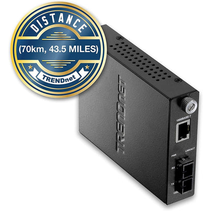 TRENDnet Intelligent Fiber Media Converter 1000Base-T to 1000Base-FX Single Mode SC Fiber Converter (70 Km / 43.5 miles)Fiber Port; RJ-45; Fiber to Ethernet Converter;Lifetime Protection; TFC-1000S70