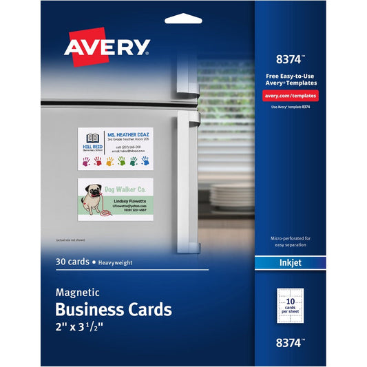 Avery&reg; Magnetic Business Cards 2" x 3-1/2"  Matte White 30 Cards (8374)