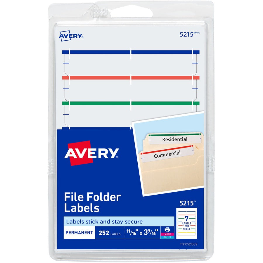 Avery&reg; File Folder Labels on 4" x 6" Sheets Easy Peel Assorted Print & Handwrite 2/3" x 3-7/16"  252 Labels (5215)