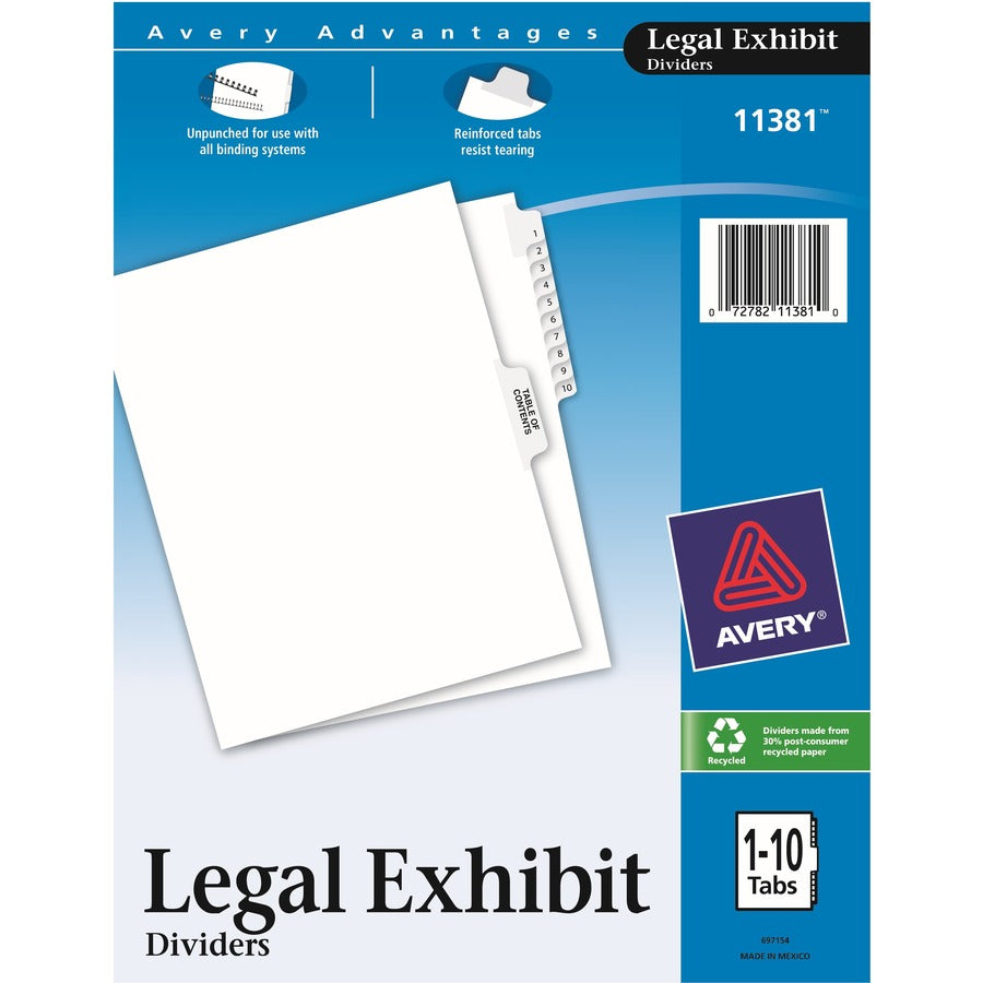 Avery&reg; Premium Collated Legal Dividers Avery&reg; Style Letter Size 1-10 & Table of Contents Tab Set (11381)