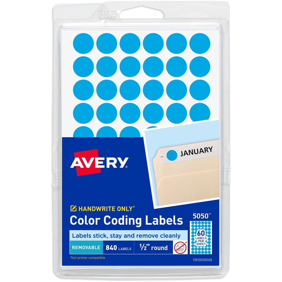Avery&reg; Dot Stickers 1/2" Diameter Light Blue 840 Total (5050)
