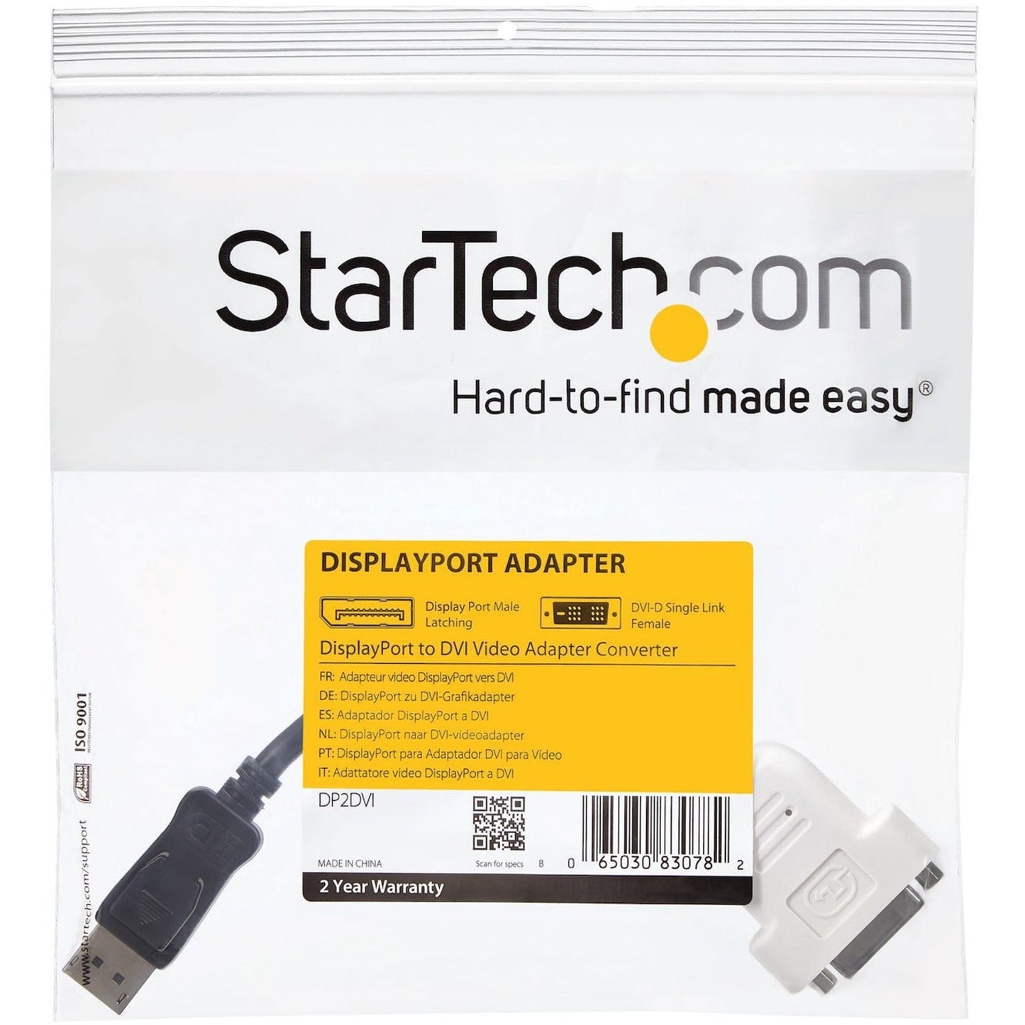 StarTech.com DisplayPort to DVI Adapter DisplayPort to DVI-D Adapter/Video Converter 1080p DP 1.2 to DVI Monitor Latching DP Connector