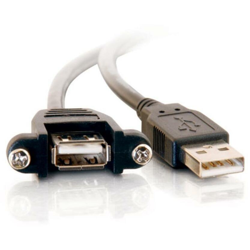 C2G 1ft Panel-Mount USB 2.0 A Male to A Female Cable