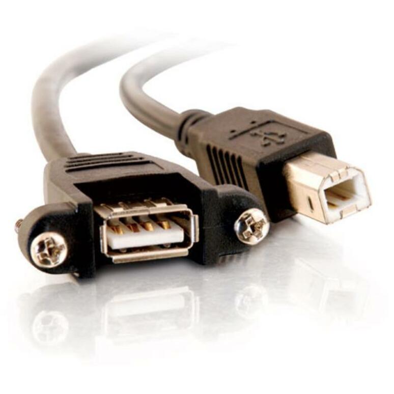 C2G 2ft Panel-Mount USB 2.0 A Female to B Male Cable