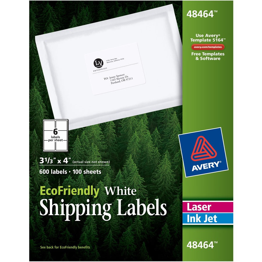 Avery&reg; EcoFriendly Shipping Labels Permanent Adhesive 3-1/3" x 4"  600 Labels (48464)