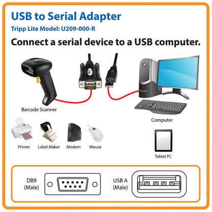 Tripp Lite USB-A to RS232 (DB9) Serial Adapter Cable (M/M) 5 ft. (1.52 m)