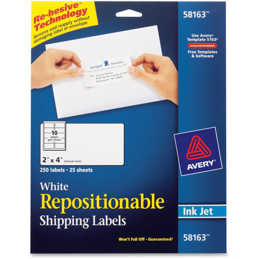 Avery&reg; Repositionable Shipping Labels Sure Feed&reg; Technology Repositionable Adhesive 2" x 4"  250 Labels (58163)