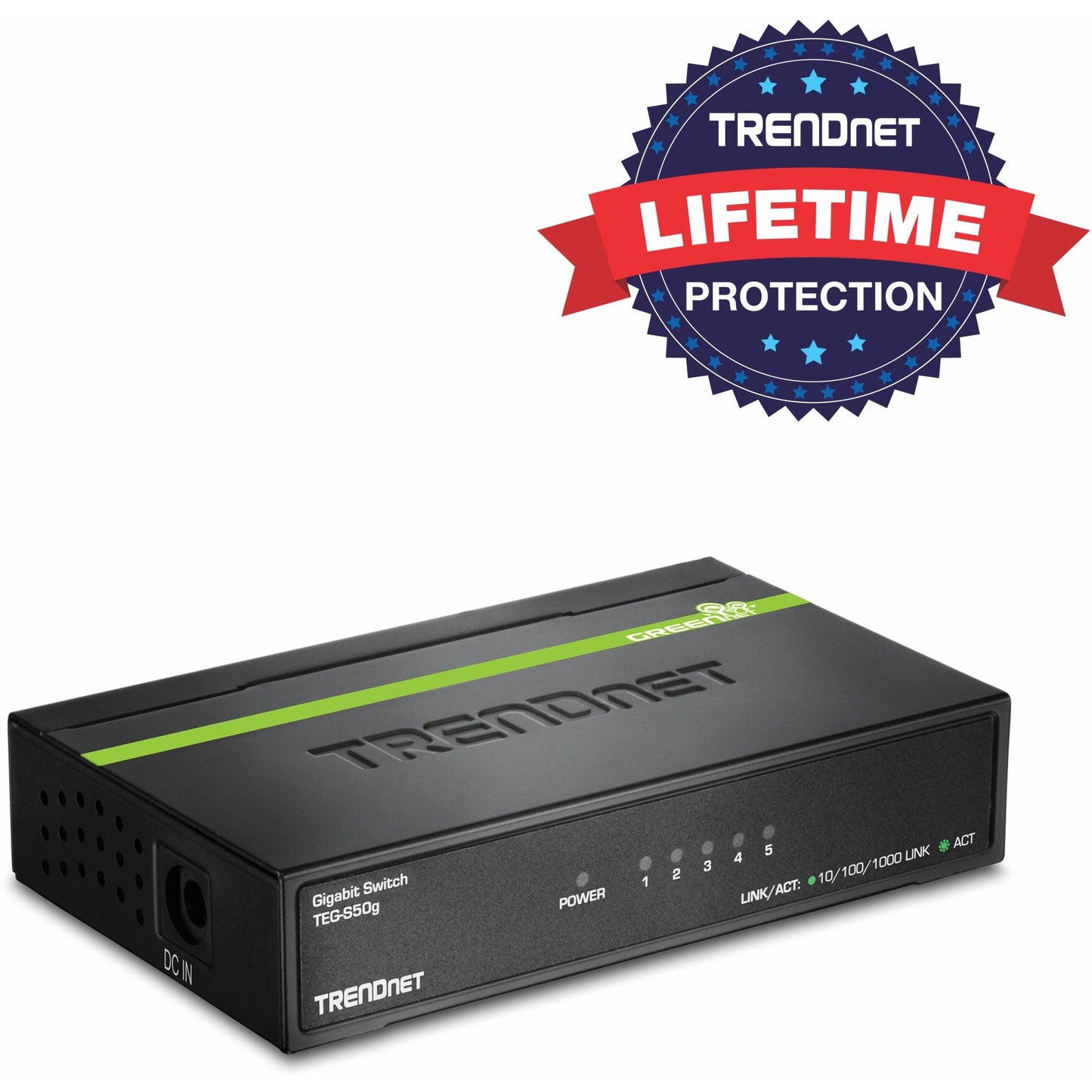 TRENDnet 5-Port Unmanaged Gigabit GREENnet Desktop Metal Switch Ethernet-Network Switch 5 x Gigabit Ports Fanless 10 Gbps Switching Fabric Lifetime Protection Black TEG-S50g