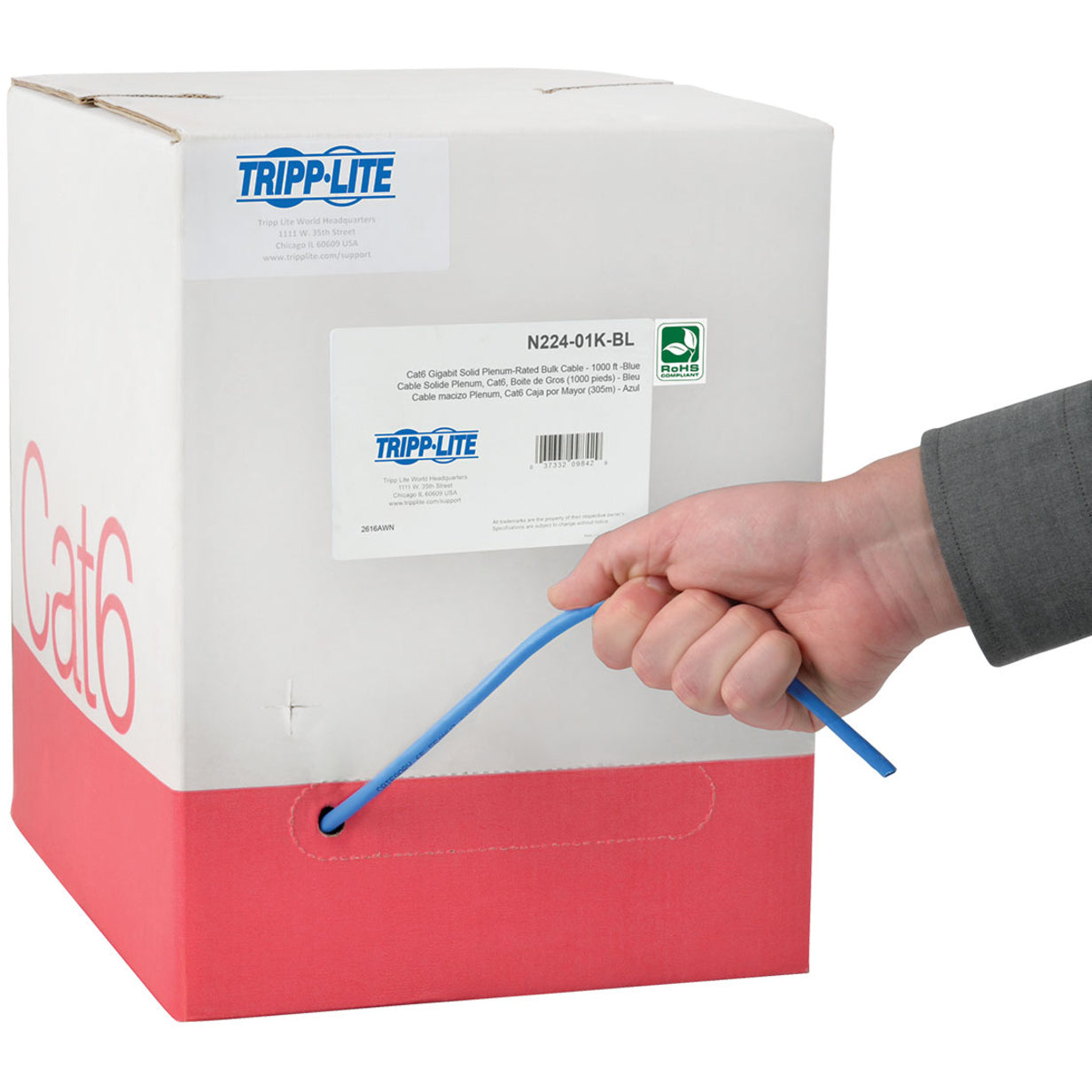 Tripp Lite Cat6 Gigabit Solid Core Plenum-Rated UTP CMP PVC Bulk Ethernet Cable Blue 1000 ft. (304.8 m)