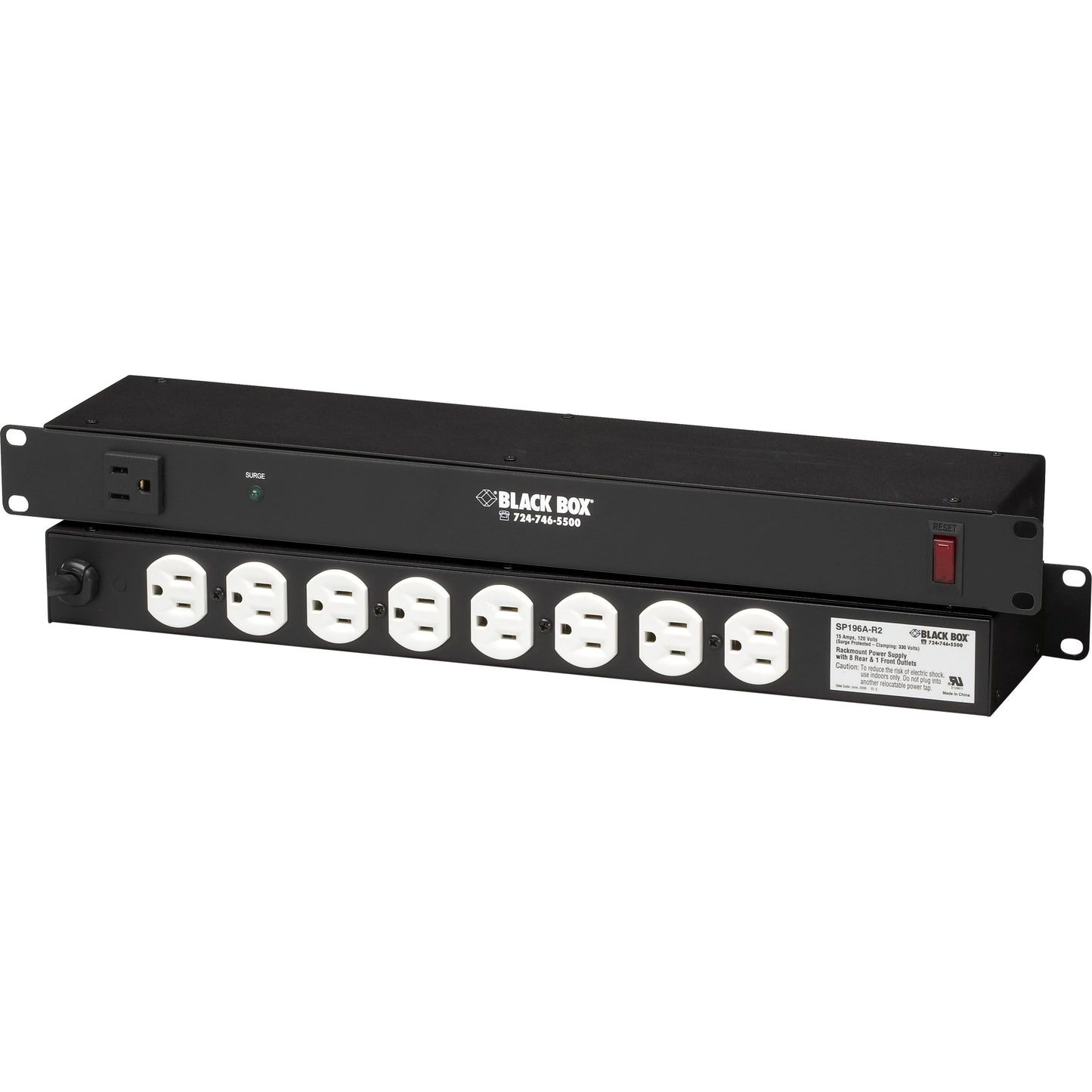 Black Box Rackmount PDU with Surge Protection 120V 15A 9-Outlet