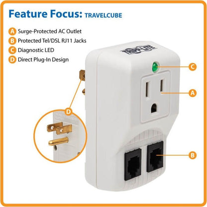 Tripp Lite Protect It! 1-Outlet Portable Surge Protector Direct Plug-In 750 Joules Tel/Modem Protection