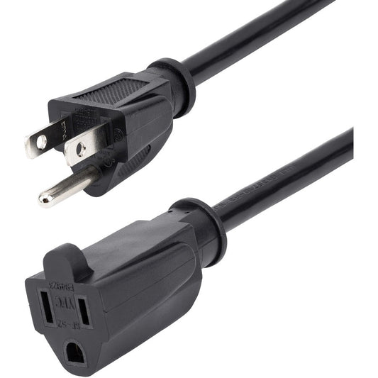 StarTech.com 10ft (3m) Power Extension Cord NEMA5-15R to NEMA5-15P Black Extension Cord 13A 125V 16AWG Computer Power Extension Cable