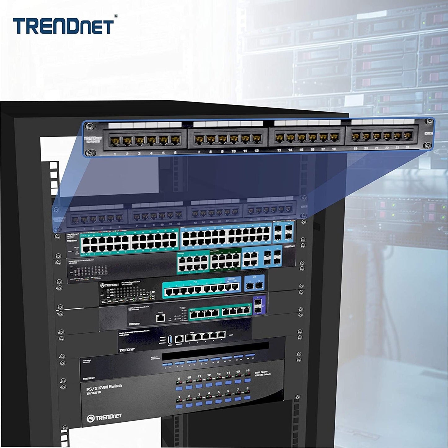 TRENDnet 24-Port Cat6 Unshielded Patch Panel Wallmount or Rackmount Compatible with Cat3455e6 Cabling For Ethernet Fast Ethernet Gigabit Applications Black TC-P24C6