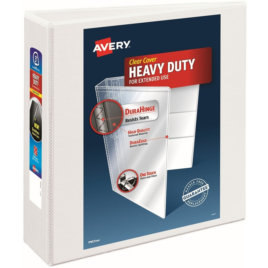 Avery&reg; Nonstick Heavy-Duty View 3 Ring Binder 3" One Touch Slant Rings 1 White Binder (05604)