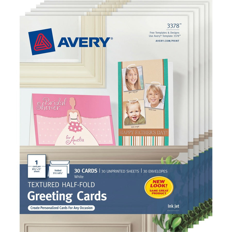 Avery&reg; Half-Fold Greeting Cards Textured Uncoated 5-1/2" x 8-1/2"  30 Cards (3378)