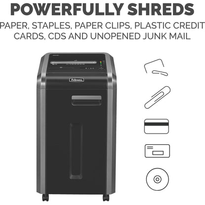 Fellowes&reg; 225Ci Paper Shredder | 100% Jam Proof 22-Sheet Cross-Cut Security Commercial Grade | 3825001 Model Black