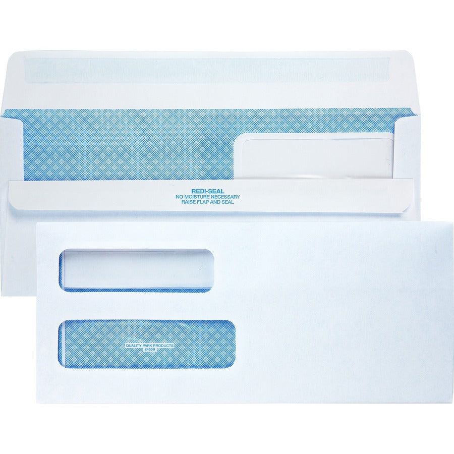 Quality Park No. 10 Double Window Security Tint Business Envelopes with Self-Seal Closure