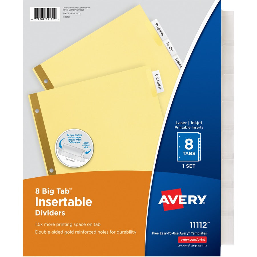 Avery&reg; Big Tab(TM) Insertable Dividers Buff Paper Clear Tabs 8-Tab Set (11112)